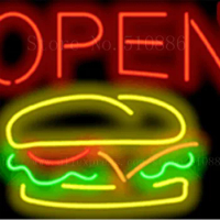 Burger Open neon sign Handcrafted Light Bar Beer Pub Club signs Shop Business Signboard diet food diner break 19"x15"