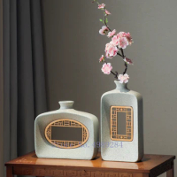 Ceramic Vase Chinese Style Retro Ceramic Bottle Flower Arrangement Hydroponics Carved Hollow Flower Vase Modern Home Furnishings