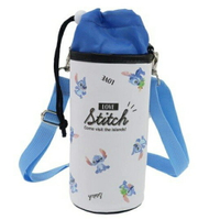 小禮堂 迪士尼 史迪奇 水壺袋 水壺背袋 保冷 皮質 環保杯袋 水瓶袋 500-600ml (藍白 滿版)