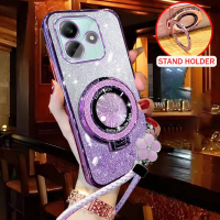 Ốp Điện Thoại Cho Realme C61 C63 C65 C65s C67, Có Giá Chân Đế Nhẫn Và Dây Đeo Hoa, Ốp Lưng Lấp Lánh 