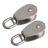 CNBTR 2Pcs M32 Silver Stainless Steel 304 Wire Rope Crane Single Pulley Block