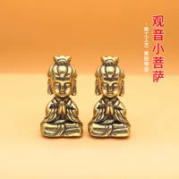 Rabbit Year Zen Sitting Guanyin Bodhisattva Statue Mini Brass Old Buddha Statue Living Room Bronze Small Gift Stand