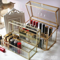 玻璃透明口紅收納盒壓克力化妝品整理盒口紅唇釉唇膏收納架復古銅