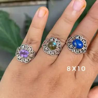 Cincin Ring Perak Silver Bali Asli 925 Ukir Jepun Kamboja Batu Akik Biru Lapis Lazuli Moonstone Amet