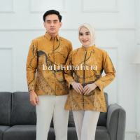 Batik Mahera Couple Kemeja Batik Premium Pria Blouse Wanita Motif Jathayu Warna Kuning Lapis Trikot