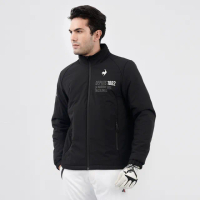 【LE COQ SPORTIF 公雞】高爾夫系列 男款黑色經典LOGO鋪棉防潑水彈性外套 QGS6T601