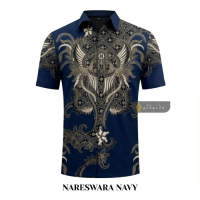 BATIK ARKANZA Motif NARESWARA NAVY PENDEK Kemeja  Batik Premium Pria - PENDEK, S