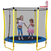5.5FT Trampoline for Kids - 65" Outdoor &amp; Indoor Mini Toddler Trampoline with Enclosure, Basketball Hoop and Ball Included