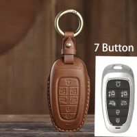 Leather Car Key Cover Case for Hyundai Santa Fe Tucson 2022 NEXO NX4 Atos Solaris Prime 2021 3 4 5 6 7 Button Accessories