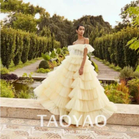 Exquisite Prom Dresses Wedding 2024 Yellow Ruffle Multi Layers Tulle Women's Strapless Evening Gowns Gowns Customized