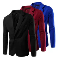 Trendy Suit Coat Pure Color Fit British Men Blazer Slim Spring Suit Coat for Banquet