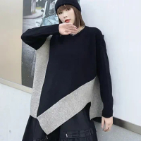 XITAO Irregular Female Sweater Pullover Loose Comfortable Round Neck Casual Long Sleeved Tops 2024 Spring Women New ZZ0005
