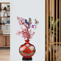 Chinese Style Vase Wall Stickers Flower Vintage Living Room Bedroom Decor Aesthetic Office Decoration Wallstickers