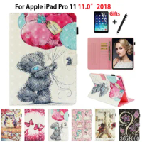 Case For iPad Pro 11 2018 Smart Cover Funda For iPad Pro 11 inch 2018 Tablet 3D Painted Silicone PU Leather Shell +Film+Pen