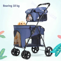 Lightweight Folding Pet Double-layer Trolley Dog Pet Stroller Cat Cage Four-wheeled Outdoor Travel