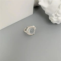 【TiYo】S925純銀戒指ins法式質感紋理白水晶開口女月光石指環
