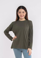FOREST Forest Ladies 100% Cotton Long Sleeve Loose Fit Plain Tee - Baju T Shirt Perempuan - 822100 - 45DkOlive