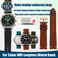 For Rolex Omega Tudor IWC Vintage Leather Watchband 19mm 20mm 22mm Casual Belt Smart Watch Strap Soft Matte Bracelet Accessories