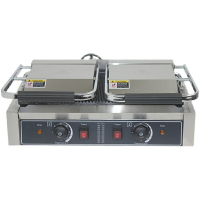 110v壓板扒爐商用雙頭煎牛扒機三文治加寬魷魚煎電煎烤肉帕尼尼機
