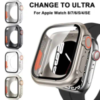 New Change to Ultra For Apple Watch Case Tempered Glass Cover 8 7 6 5 4 45/44/41/40mm Appearance Upgrade to Ultra 49mm Frame
