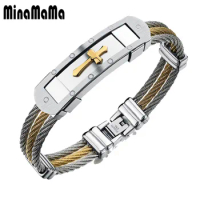 New Design Stainless Steel Wire Cross Bangle For Women Men Religious Catholic Cuff Bangle Jewelry