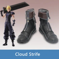Final Fantasy VII Rebirth Cloud Strife Cosplay Costume Shoes Black Handmade Faux Leather Boots