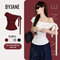 👓FREE SHIP👓Áo Thun Nữ Trễ Vai Ôm Body Thắt Nơ Chất Cotton Mịn Co Dãn 4 Chiều BYJANE - 666
