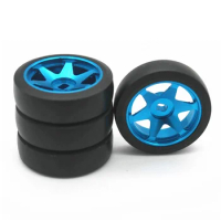 4Pcs Hard Plastic Drift Tire Tyre Metal Wheel Rim for 284131 K969 K989 Mini-Z 1/28 RC Car Parts,Blue