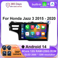 QLED Android 14 Car Radio For Honda Jazz 3 2015 - 2020 Fit 3 GP GK 2013-2020 Carplay Auto Multimedia Video Player GPS Navigation