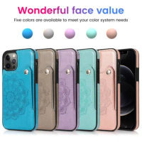 Suitable For Apple 12 Pro Max Phone Case Embossed Datura Card Bag Mobile Phone Cover IPhone 11/X Inclined Card Leather Cases