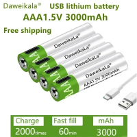 USB AAA Rechargeable Batteries 1.5V 3000mAh li-ion remote control mouseElectric toy battery Type-