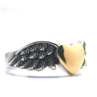 Unisex 316L Stainless Steel Angel Wing Love Heart Classic Ring