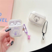Cute milky tea Bear Airpods 2 Case inPods 12 Case AirPods 1 Cover Airpods Pro Protective glitter Box AirPods 3 with Lanyard