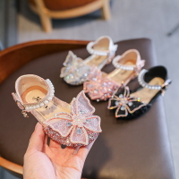 女童公主鞋夏季新款時尚軟底水晶鉆蝴蝶結涼鞋寶寶洋氣小皮鞋