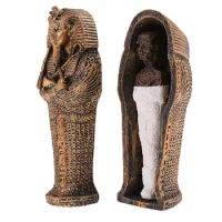 Ancient Egyptian Coffin, Sarcophagus Coffin with Mummy Figurine Crafts Art Sculpture for Christmas Desktop Halloween Decor Gift