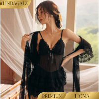 LindaGalz LIONA Pakaian Tidur Wanita 3043 Lingerie Dress Kimono Set 3in1 Big Size Jumbo REALPICT 100