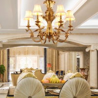 All-Copper Chandelier Retro Luxury Grand Villa Living Room Dining Room Bedroom Study Creative Lamps