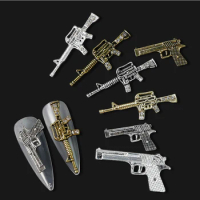 10Pcs 3D Alloy Pistol/Gun Shape Nail Art Charms Metal Retro Gold Silver Gun Nail Jewelry Metal Nail Gems Nail Decoration