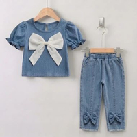 Oneset Puff Denim Setelan Anak Perempuan Celana Jeans Panjang Sage 1-2 tahun
