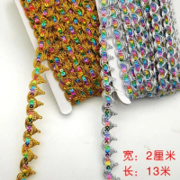 13Meters Gold /Silver DIY Clothes Sewing Accessories Curve Lace Trim Centipede Sequins Braided Lace Ribbon Tape Belt Puntilla