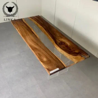 South American walnut resin solid wood slab Unique design crystal clear epoxy dining table river live edge table