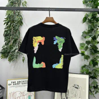 Spring and Summer Watercolor Oil Painting Short Sleeve T-Shirt High Quality 3D HD Printing 100% Cotton T-Shirt Couple Tops