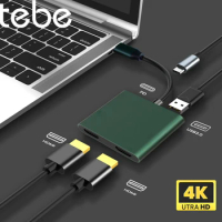 tebe MST Type-c to HDMI-compatible Hub 2/3/4 IN 1 USB C to Dual 4K HDMI USB PD Fast Charging for Macbook Dell Nintendo Asus