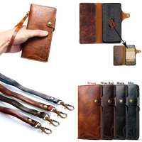 Real Leather Case for Samsung Galaxy S21 Ultra Soft Cover S21Ultra Wallet Pouch with hand strap