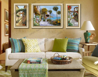 包郵手繪風景油畫歐式客廳裝飾畫三聯組合掛畫臥室墻畫壁畫地中海