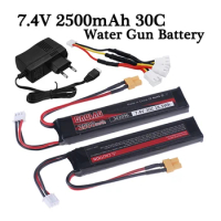 (XT30 plug) Water Gun Battery 7.4v 2500mAh Lipo Battery Charger 2S for AKKU Mini Airsoft BB Air Pistol Electric Toys Guns Parts
