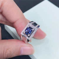 Super White Gold 14K Men's Ring 1CT Egg Sapphire Engagement Ring For Men Beautiful Blue Diamond Wedding Jewelry Men's Best Gift