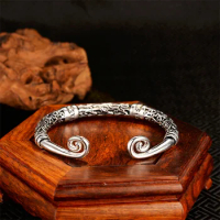 Vintage Carving Flower Pattern Bangle For Men Jewelry Cool Domineering Buddha Sun Wukong Bangle Male Hand Wrist Accessories