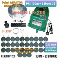 PAKET AERATOR KOLAM RESUN LP-200. Power 230 watt, 250L/min, 0.045mpa, 33 output. Untuk Kolam bioflok