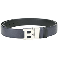 BALLY B BUCKLE 雙面兩用撞色荔紋牛皮腰帶(藍x黑色)